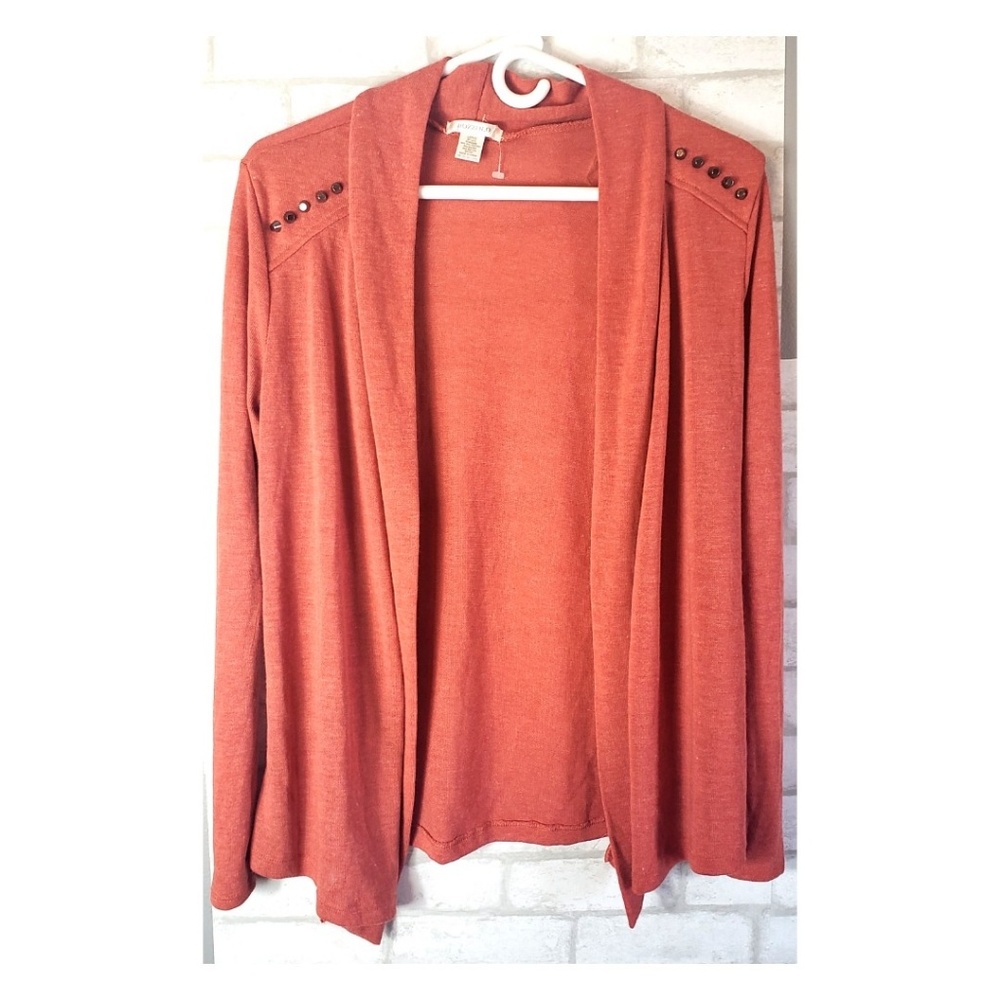 Bozzolo Autumn Orange Open Front Long Sleeve Shawl Collar Cardigan Sweater